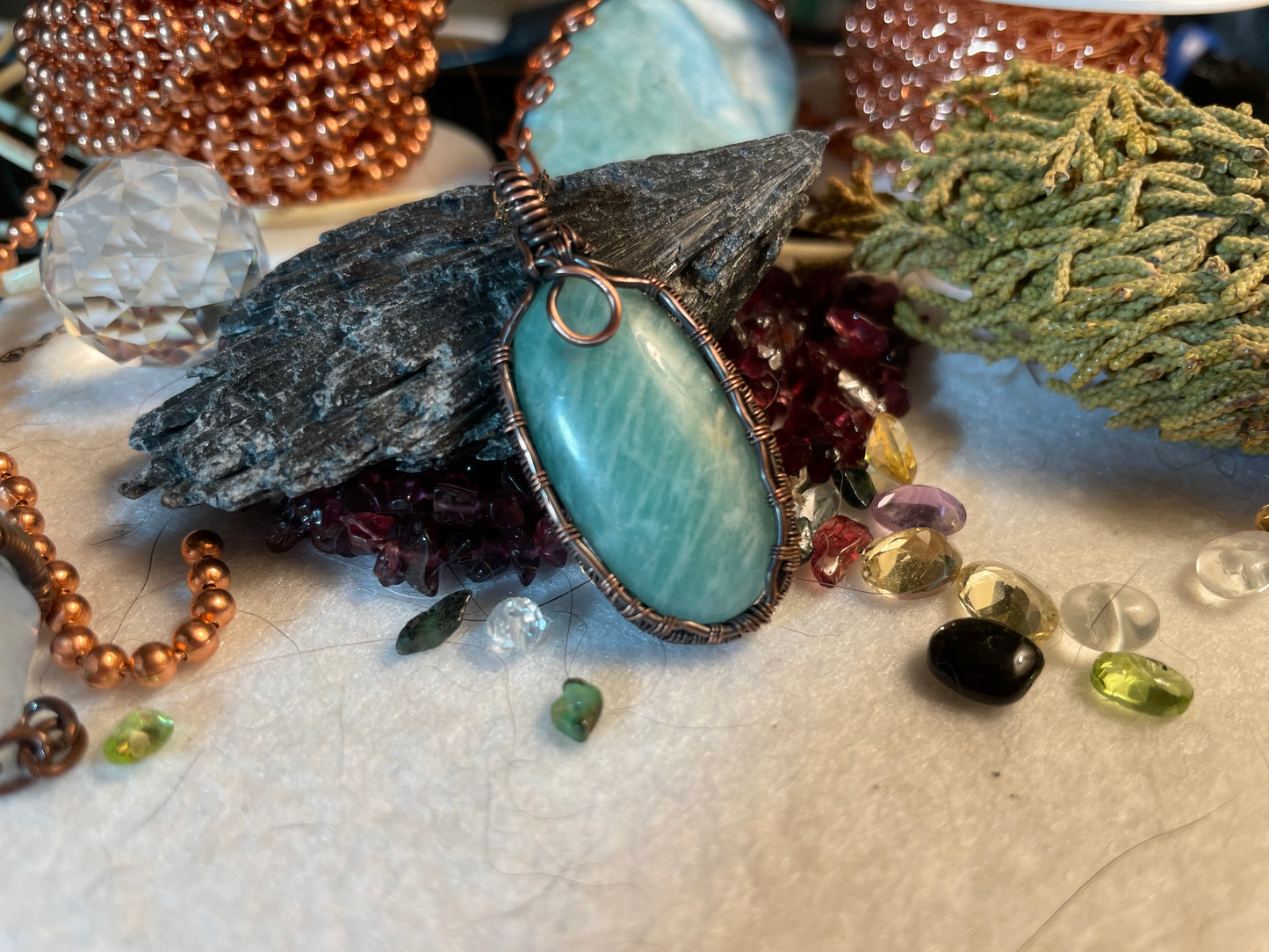 Copper Wrapped Amazonite Pendant