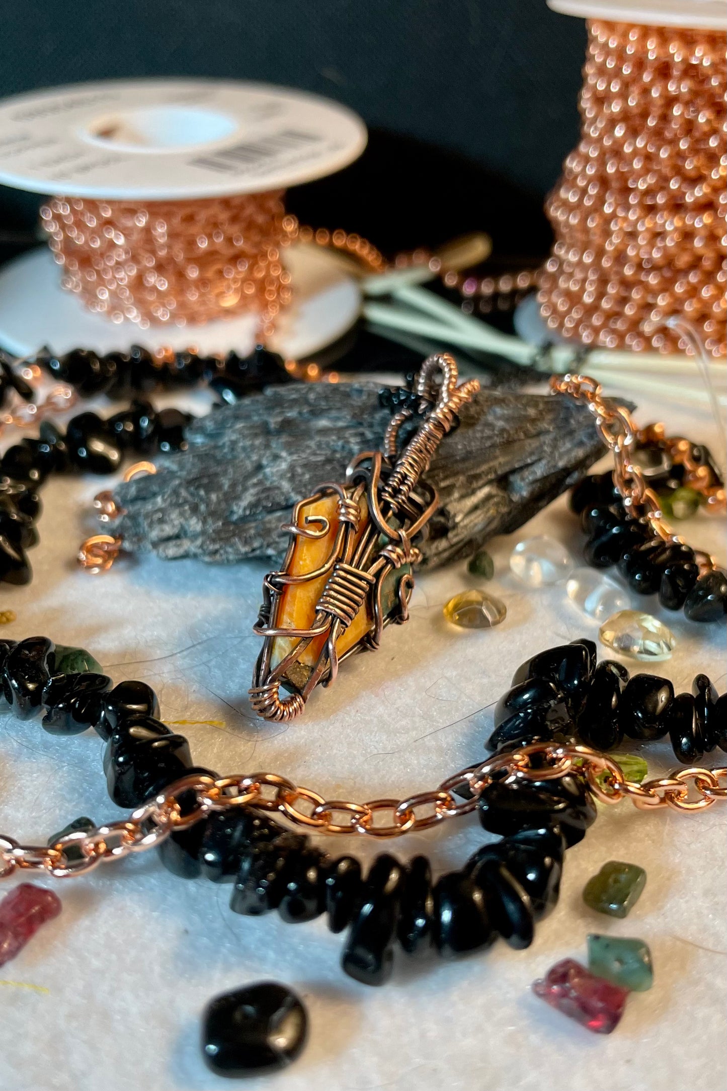 Spiny Jasper Turquoise Wrapped Coffin Pendant