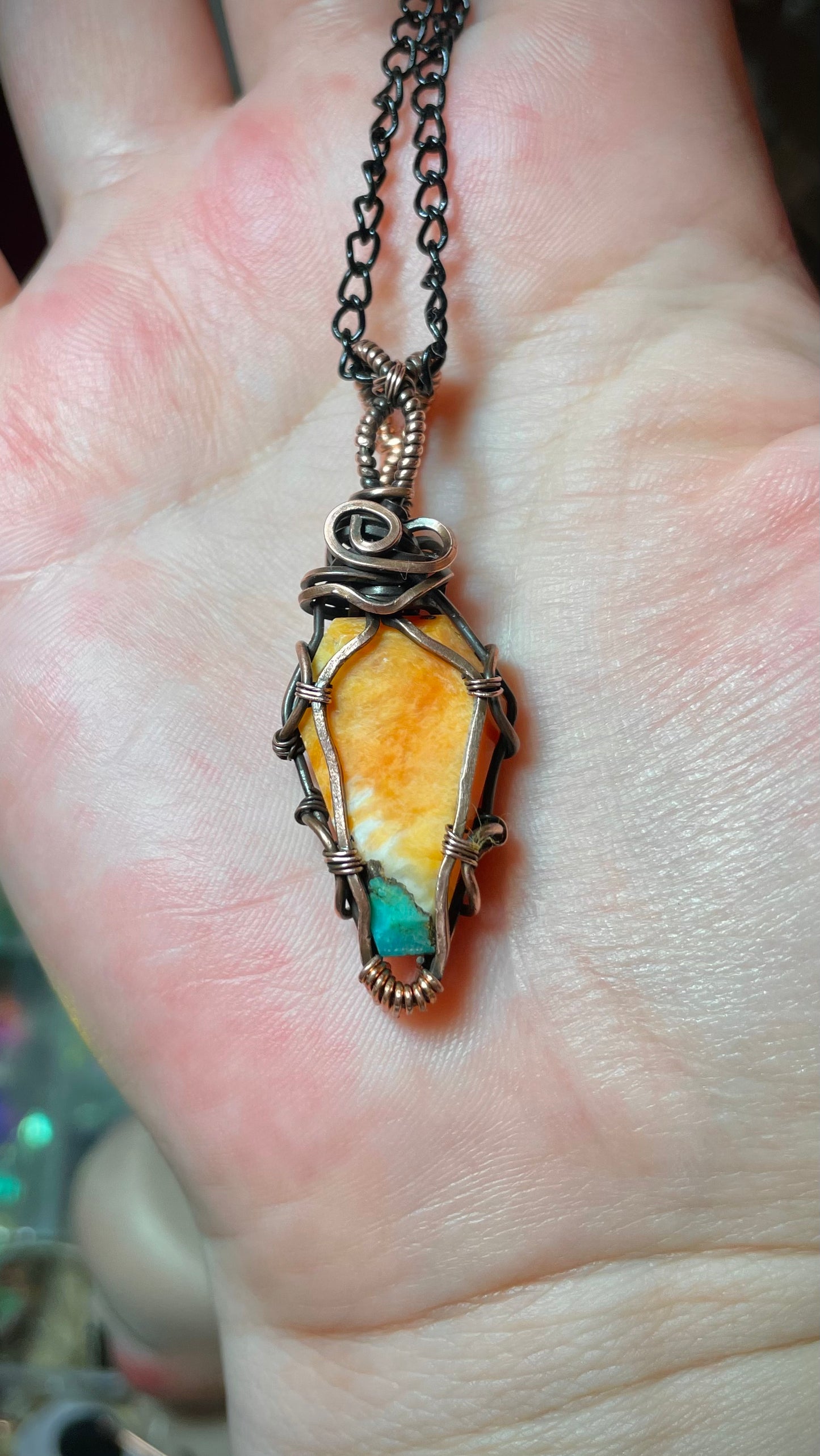 Spiny Jasper Turquoise Wrapped Coffin Pendant